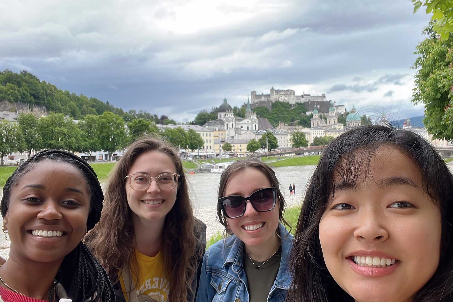 Group of student in front of hillside in Salzburg